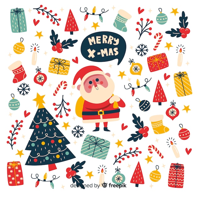 Colección plana de elementos navideños vector gratuito