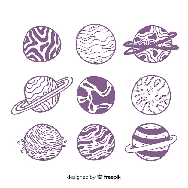 Colección de planetas dibujados a mano en estilo doodle Vector Gratis