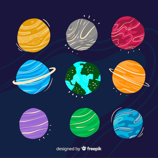 Colección de planetas dibujados a mano en estilo doodle Vector Gratis