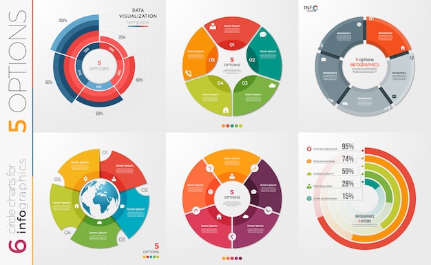 Colección De Plantillas De Gráficos Circulares Para Infografías