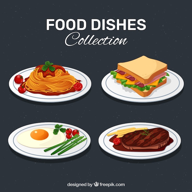 Coleccion De Platos De Comida Deliciosos Vector Gratis