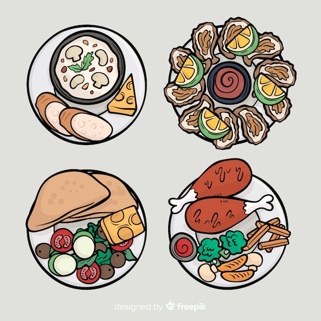 Colección Platos De Comida Dibujada A Mano Vector Gratis 8213