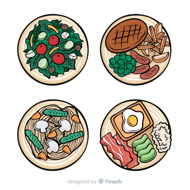 Colección Platos De Comida Dibujada A Mano Vector Gratis 3838