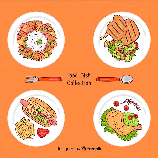 Colección De Platos De Comida Dibujado A Mano Vector Gratis 0865