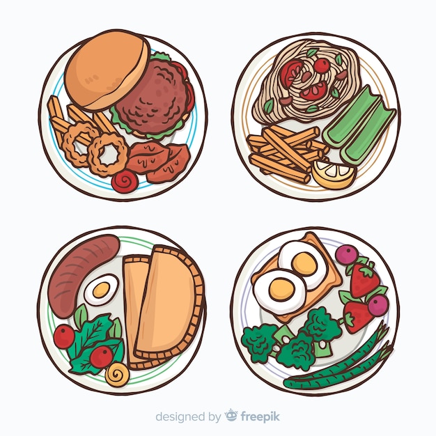 Colección De Platos De Comida Dibujados A Mano Vector Gratis 3751