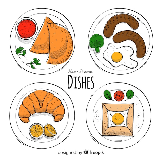 Colección Platos Comida Dibujados A Mano Vector Gratis 6673