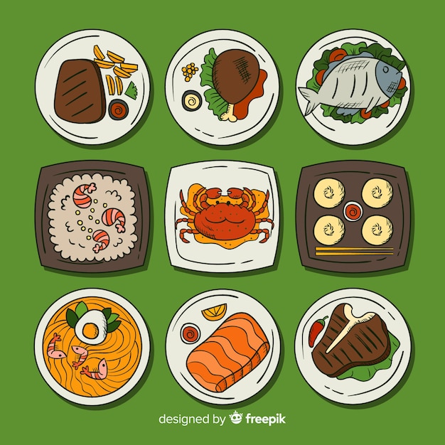 Colección De Platos De Comida Dibujados A Mano Vector Gratis 4517