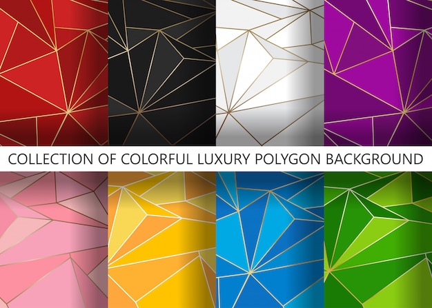Colección de polígono de lujo colorido artístico geométrico con fondo de línea dorada Vector Premium