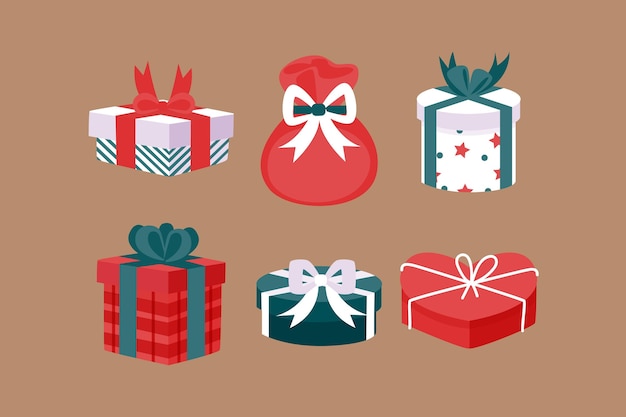 Colección De Regalos De Navidad En Diseño Plano Vector Gratis 8232