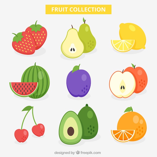 Colección Sabrosa De Frutas En Diseño Plano Vector Gratis