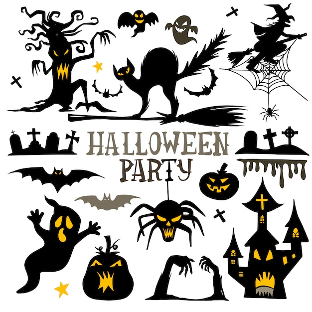 Colecci N De Siluetas De Halloween Icono Y Personaje Vector Premium