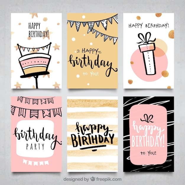 Colección de tarjetas de cumpleaños para niñas en acuarela ...