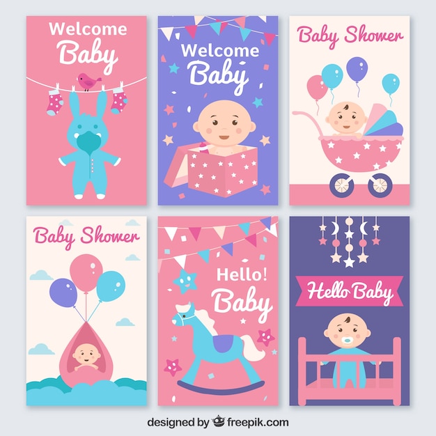 Colección de tarjetas de felicitación para baby shower | Vector Gratis