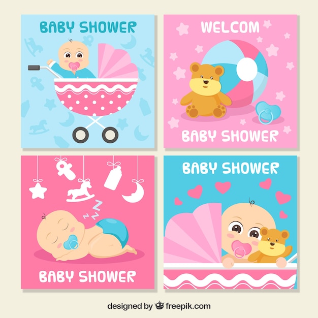 Colección de tarjetas de felicitación para baby shower | Vector Gratis