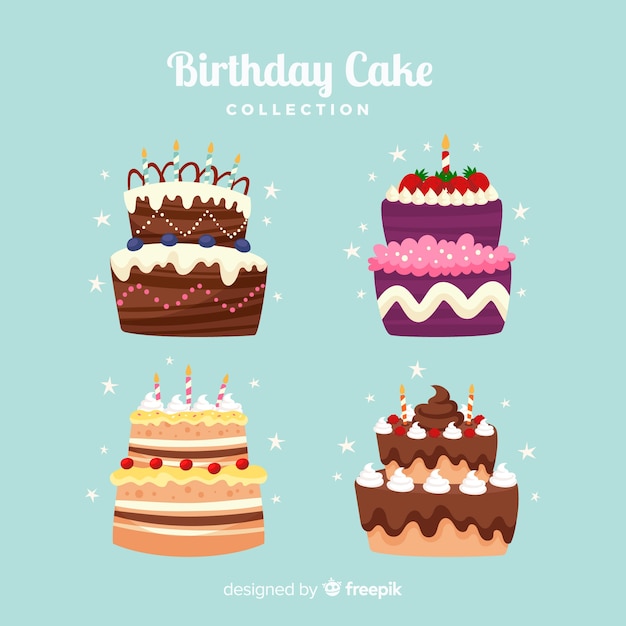 Coleccion De Tartas De Cumpleanos En Diseno Plano Vector Gratis