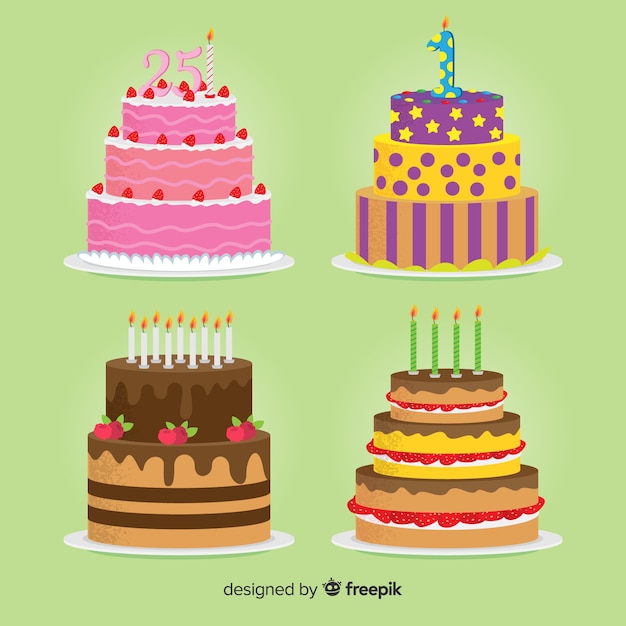 Coleccion De Tartas De Cumpleanos En Diseno Plano Vector Gratis