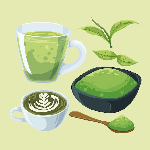 Colección De Té Matcha Vector Gratis 2338