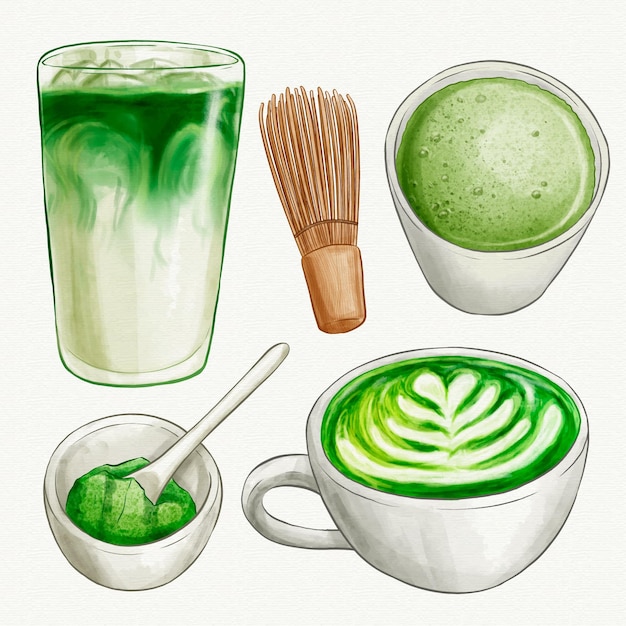 Colección De Té Matcha Vector Gratis 8380