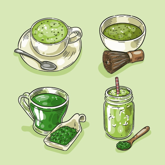 Colección De Té Matcha Vector Gratis 7502