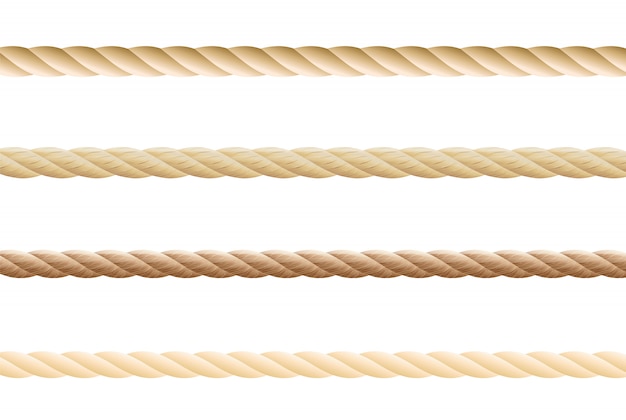 Colección de varias cuerdas de cuerda sobre fondo blanco 
