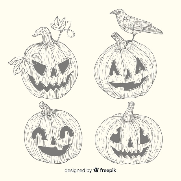 Download Colección vintage de calabaza de halloween a lápiz | Vector Gratis