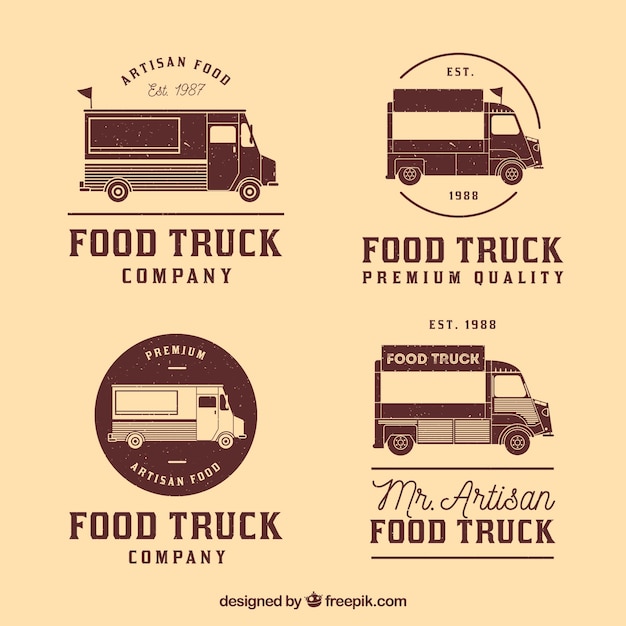 Coleccion Vintage De Logos De Food Truck Vector Gratis