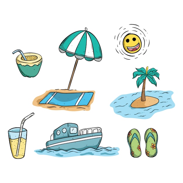 Colorear Iconos De Verano Con Doodle Art Vector Premium