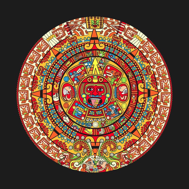 Colorfull maya aztec calendar Vector Premium