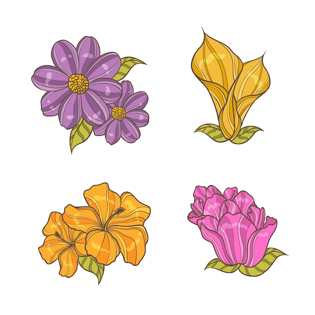 Colorida Colección De Flores Dibujadas A Mano | Vector Gratis