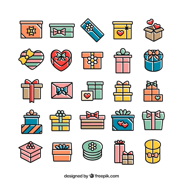 Download Coloridas cajas de regalo iconos | Vector Gratis