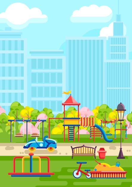 Colorido Parque Infantil En La Ciudad Vector Premium