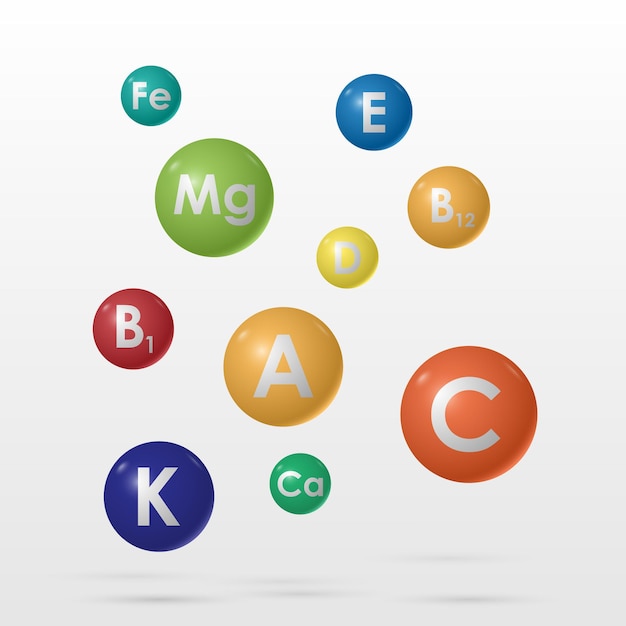 Complejo Esencial De Vitaminas Y Minerales Medicina Y Salud Ilustración Vectorial Vector Premium 7241