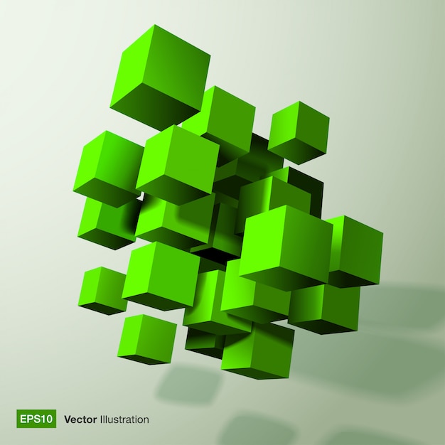 Composición abstracta de cubos verdes 3d ilustración Vector Premium