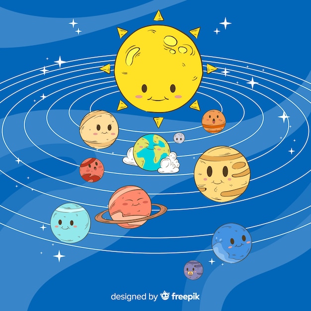 Composici N Adorable De Sistema Solar Dibujado A Mano Vector Gratis