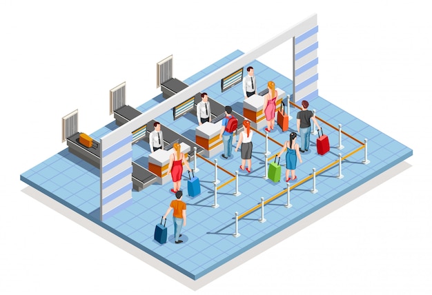 Composición del área de facturación del aeropuerto vector gratuito