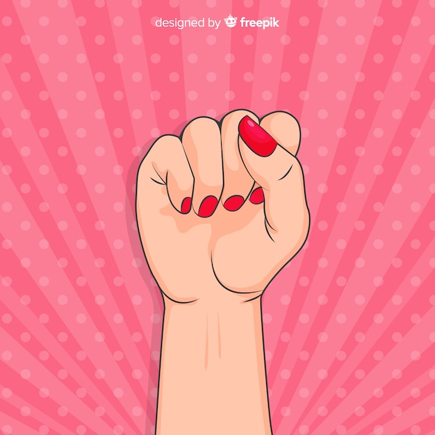 Composición feminista con puño dibujado a mano Vector Gratis