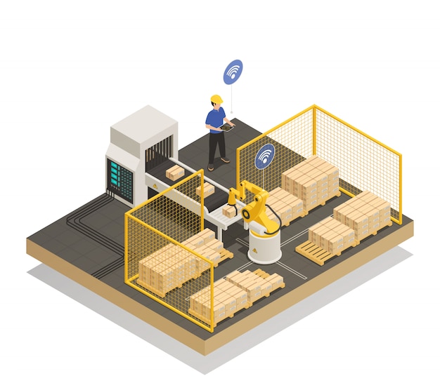 Composición isométrica de fabricación automatizada inteligente vector gratuito
