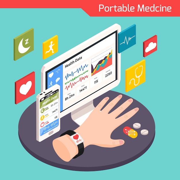 Composición Isométrica De La Tecnología Médica Moderna Con Dispositivos Portátiles Electrónicos 8520