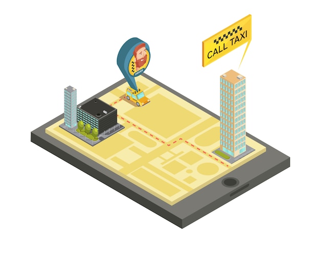 La Composicion Del Servicio Movil De Taxi Con El Mapa De La Ciudad