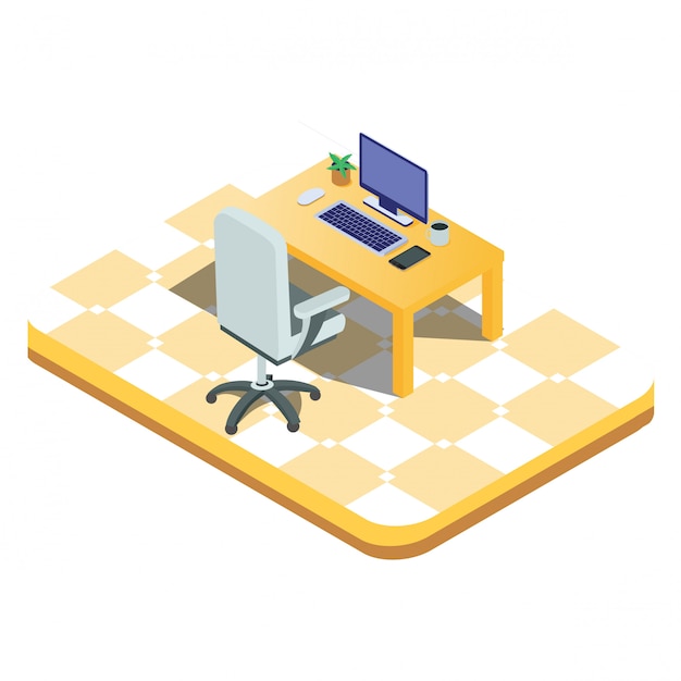 Computadora portátil aislada isométrica 3d lista para trabajar Vector Premium