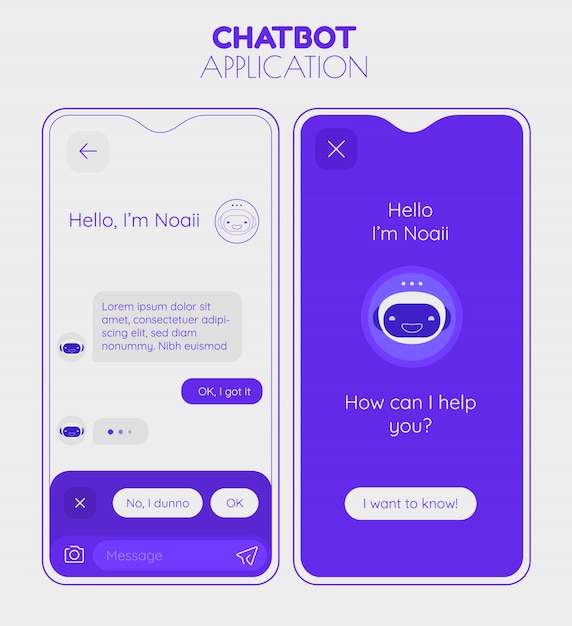 Concepto de aplicación móvil chatbot. ilustración de vector de diseño