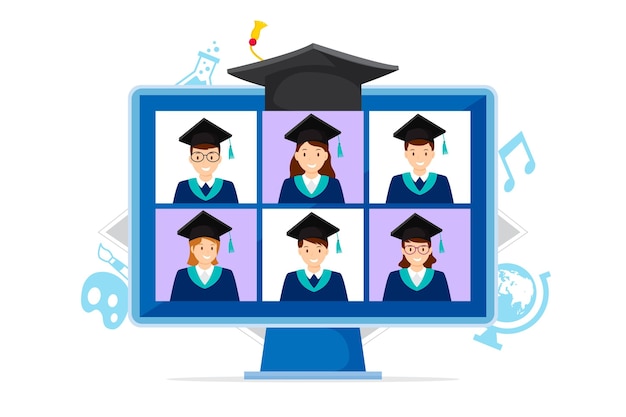 Concepto de ceremonia de graduación virtual | Vector Gratis