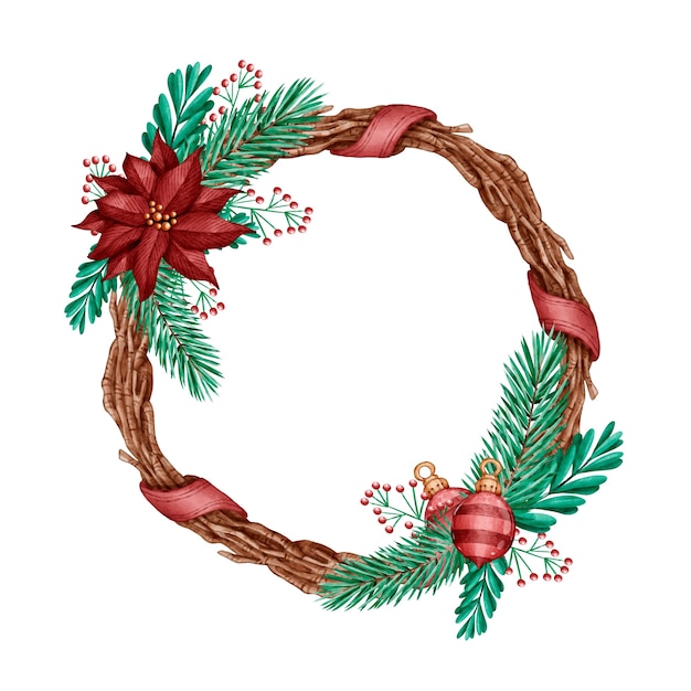 Concepto de corona de navidad acuarela vector gratuito