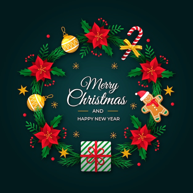 Concepto de corona de navidad de diseño plano vector gratuito