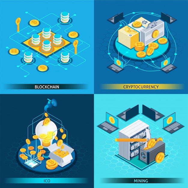 Concepto de diseño isométrico de criptomoneda blockchain vector gratuito