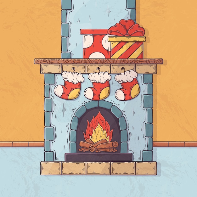 Concepto De Escena De Chimenea De Navidad En Mano Dibujado Vector Gratis