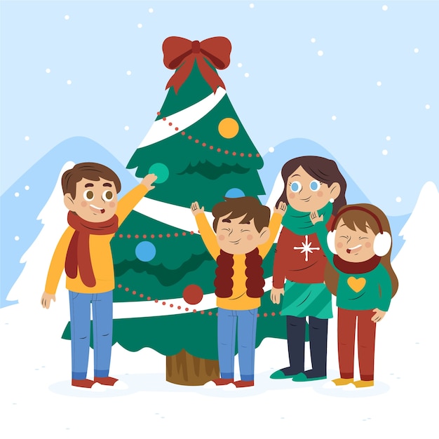 Concepto de escena familiar de navidad dibujado a mano | Vector Gratis