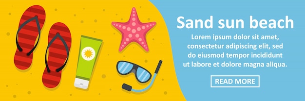 Concepto horizontal de arena sol playa banner Vector Premium