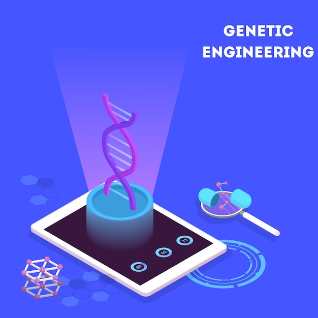 Concepto De Ingenieria Genetica Experimento De Biologia Y Quimica Invencion E Innovacion En Medicina Tecnologia Futurista Ilustracion Isometrica Vector Premium