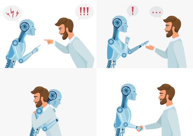 Concepto De Interacción De Inteligencia Artificial Humano Y Robot Comunicación Robótica Humana 9034